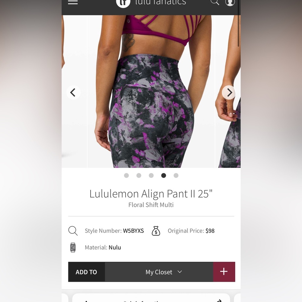 Lululemon align pant floral  25”